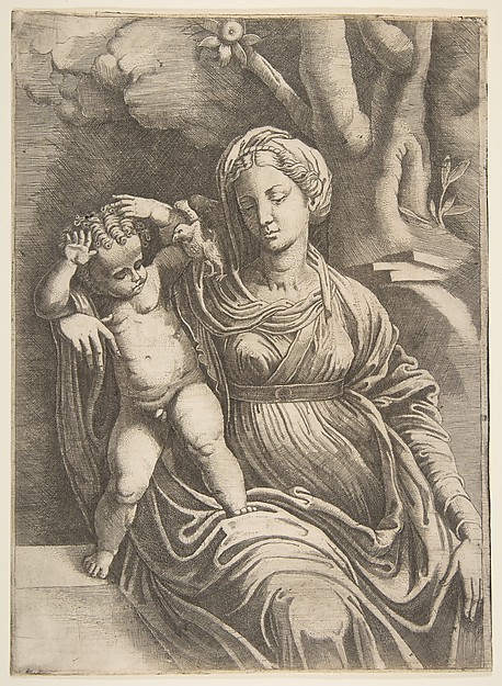 Giulio Bonasone, Virgin and Child seated beneath a tree