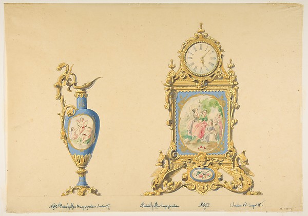 Anonymous, French, 19th century, Designs for an Ewer and Clock