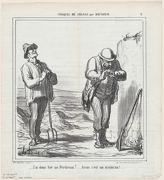 Honoré Daumier, So I have bagged a partridge!... Oh well, it's just a sparrow!..., from "Hunting sketches"