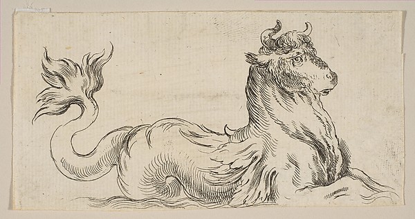 Stefano della Bella, Plate 9: Marine Bull, from "Various figures and doodles" (Diverses figures et griffonnemens)