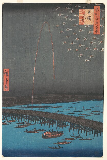 Utagawa Hiroshige, Fireworks at Ryōgoku Bridge, from the series One Hundred Famous Views of Edo