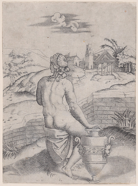 Agostino Veneziano (Agostino dei Musi), Woman Seated near a Vase