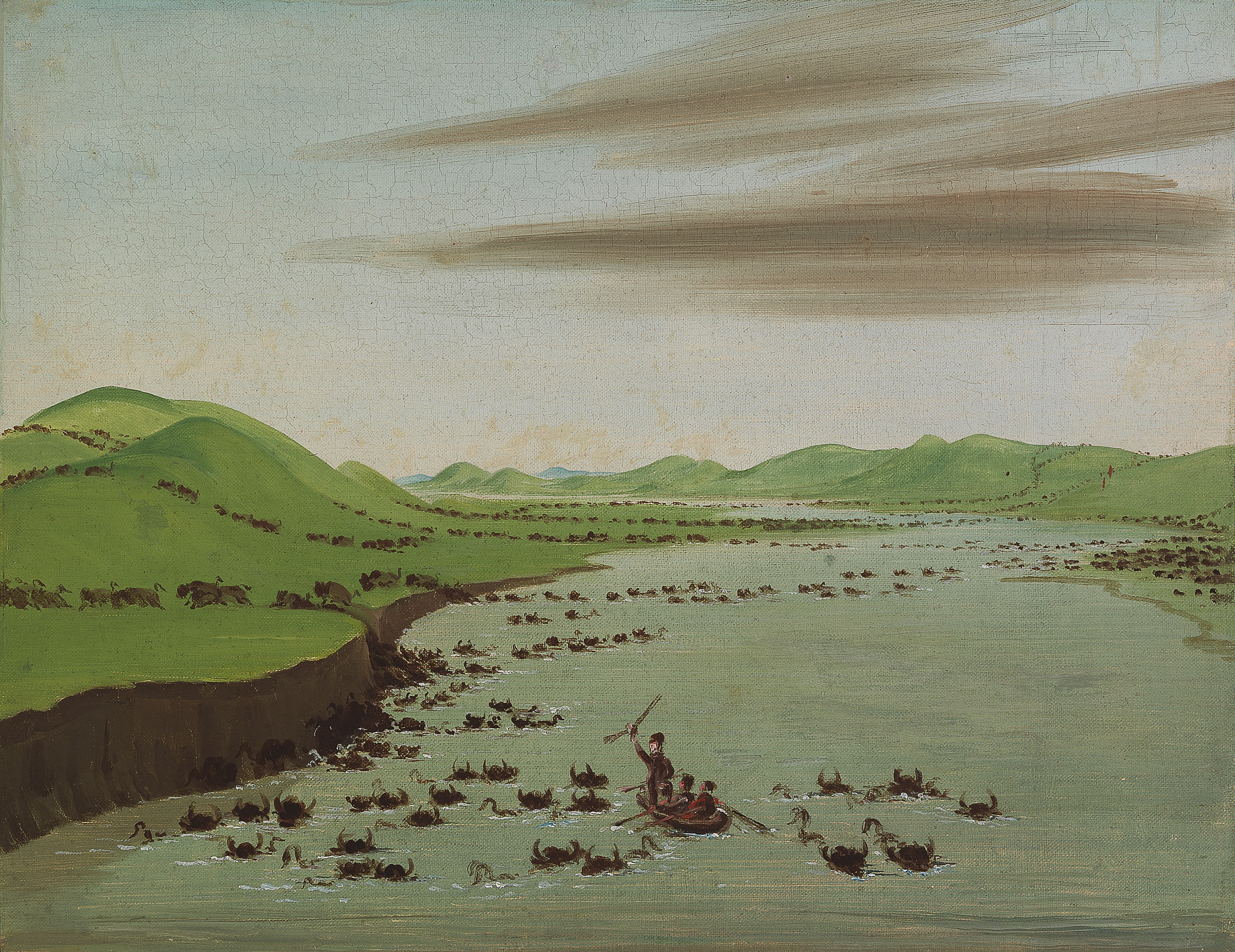 George Catlin, Buffalo Herds Crossing the Upper Missouri