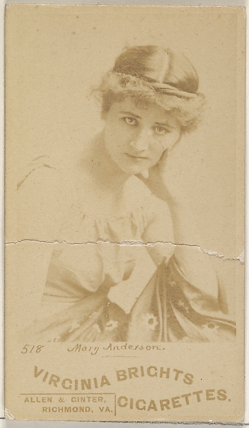 Allen & Ginter, Card 518, Mary Anderson, from the Actors and Actresses series (N45, Type 6) for Virginia Brights Cigarettes