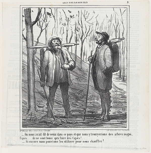 Honoré Daumier, They told us to come to this region and we would find some magnificent trees, from 'The landscape painters,' published in Le Charivari, December 17, 1864