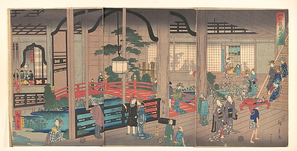 Utagawa Hiroshige II, View of the Interior of the Gankirō Tea House in Yokohama