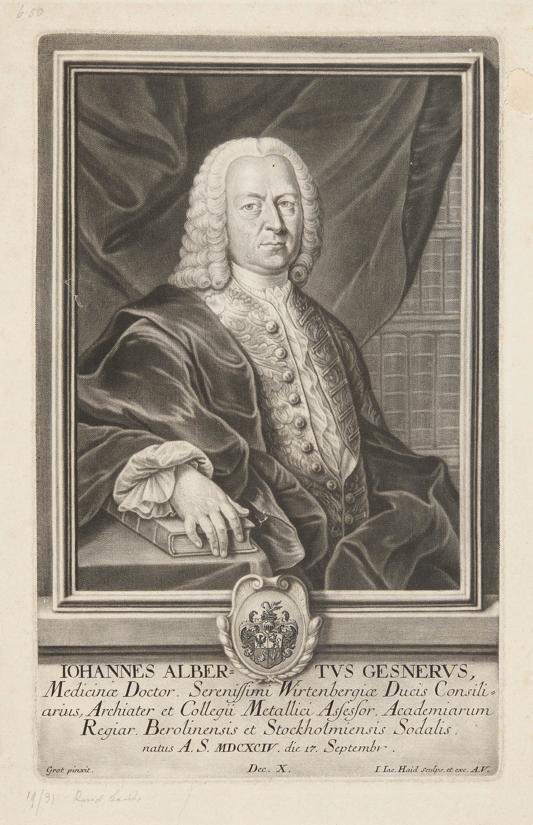 Johann Jacob Haid, Bildnis Johann Albrecht Gesner