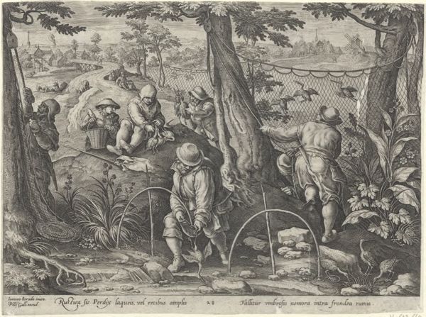 Galle, Philippe, (1537-1612), (printmaker), The hunting parties: Woodcock hunt with snare and net