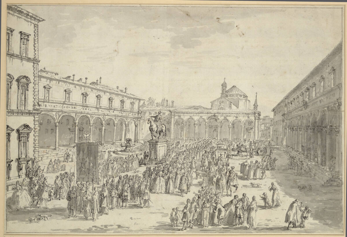 Anonym, Prozession auf der Piazza SS. Annunziata in Florenz