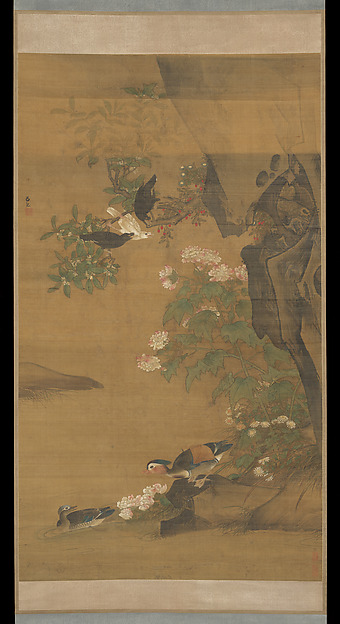 Lü Ji, Mandarin ducks and cotton rose hibiscus