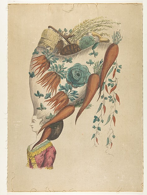Anonymous, French, 18th century, Fantastic Hairdress with Fruit and Vegetable Motif