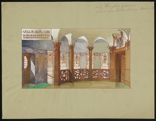 Fritz Klingholz, Villa Sirius, Baden-Baden: Ansicht der Diele im 1. Obergeschoss