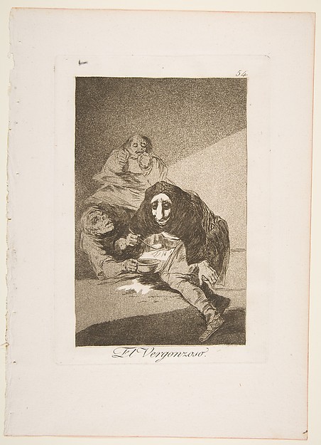 Goya (Francisco de Goya y Lucientes), Plate 54 from "Los Caprichos": The shamefaced one (El Vergonzoso)