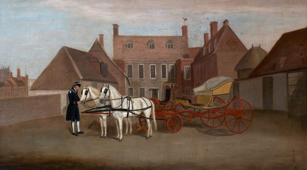 Francis Sartorius, A Groom, two Greys and a Curricle in a Courtyard