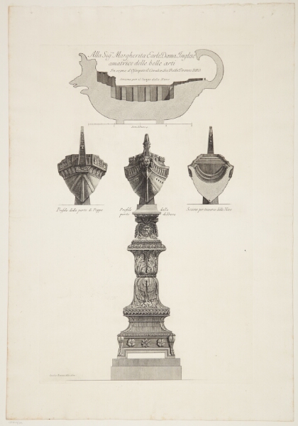 Giovanni Battista Piranesi, Tværsnit og opstalt af samme trireme og sokkel som i forrige blad