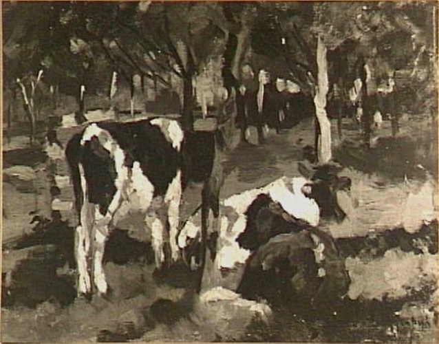 Geo Poggenbeek, Calves in an Orchard