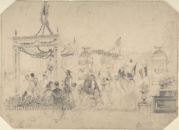 Anonymous, British, 19th century, Victoria and Albert Arriving in France for a State Visit (recto); Welcome Arch (verso)