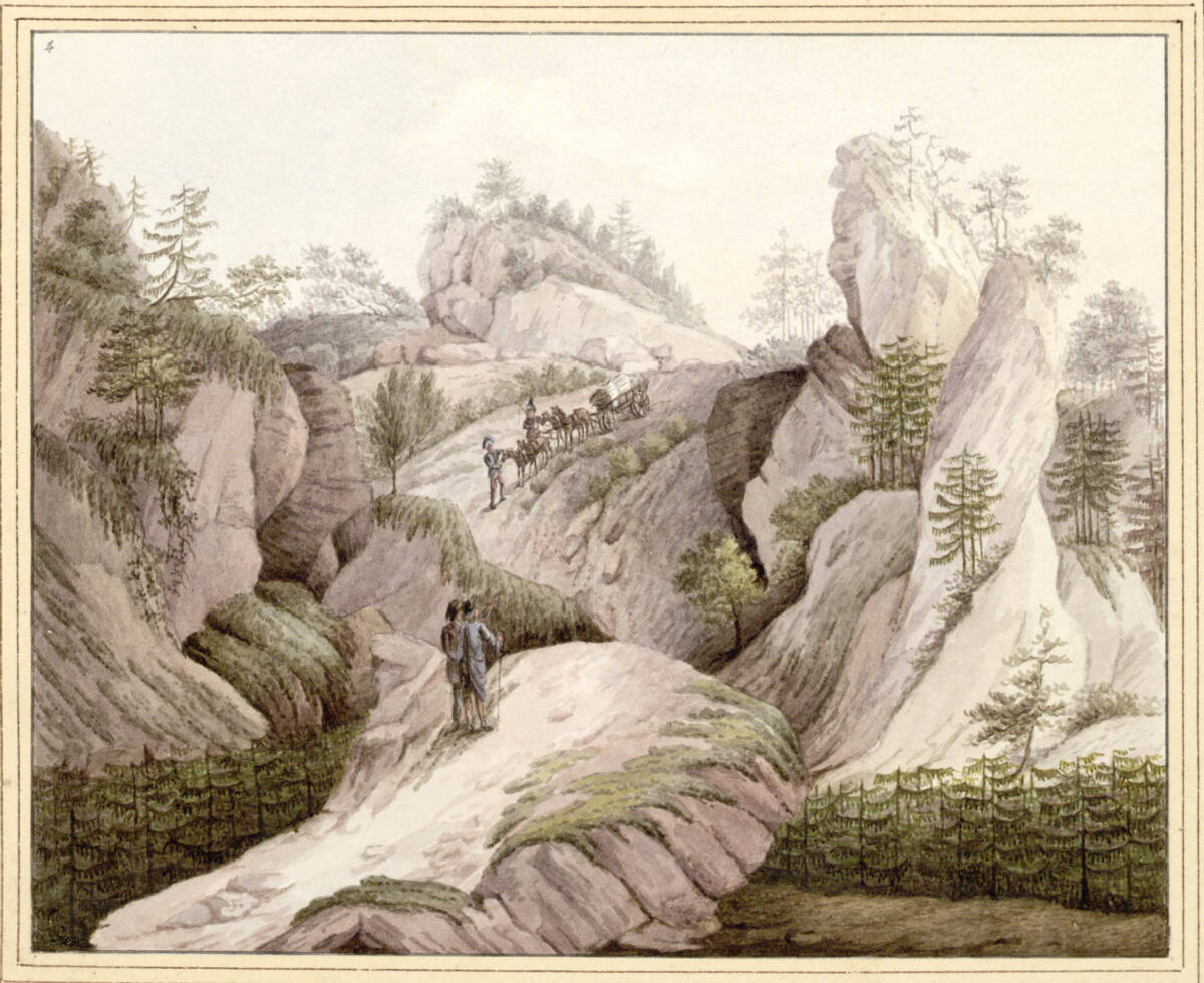 Anonym, Felsige Landschaft mit Gespann