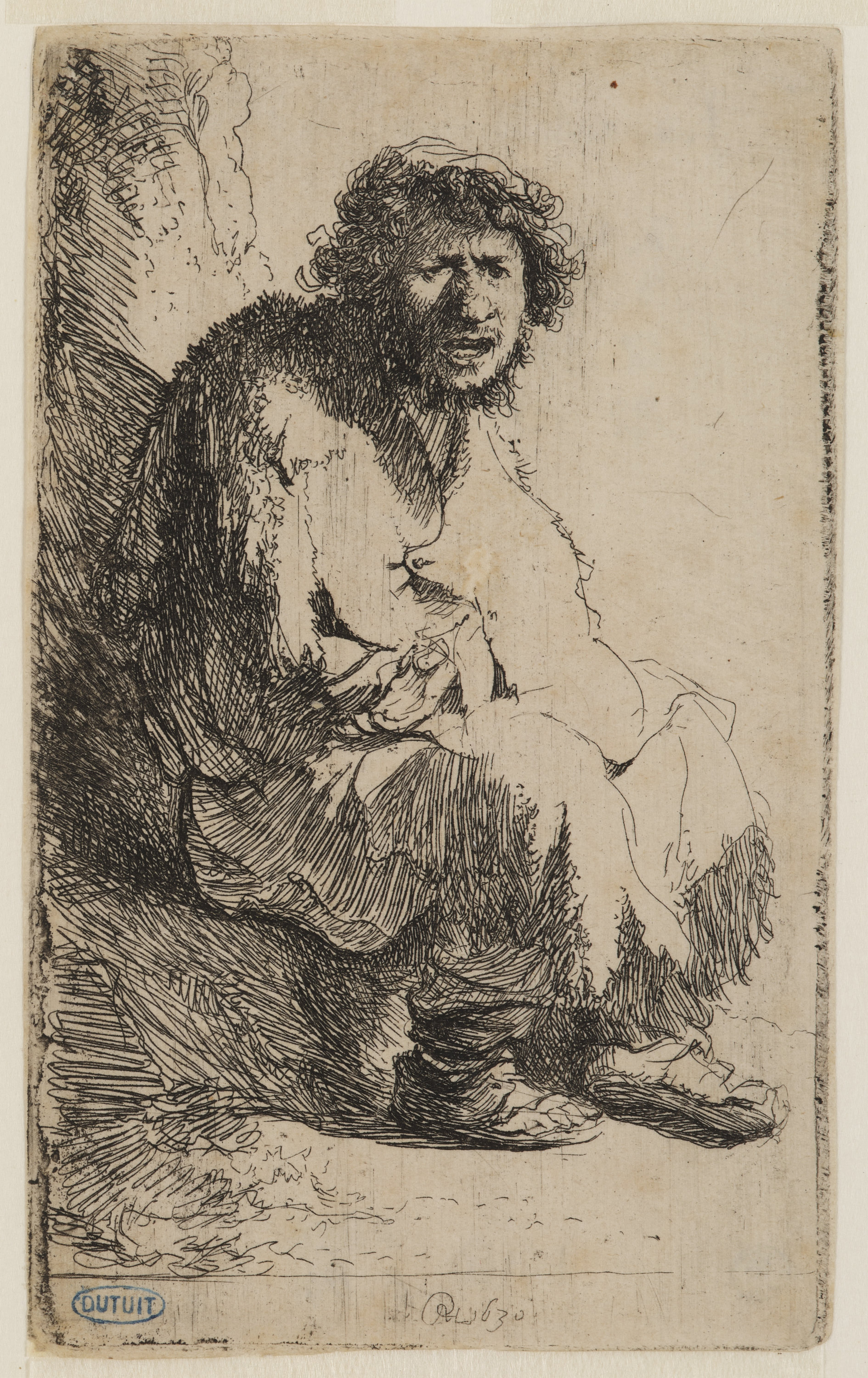 Rembrandt, Gueux assis sur une motte de terre (Bartsch 174 ; Dutuit 170 ; Hollstein 174)