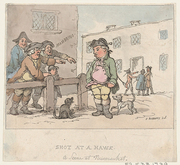 Thomas Rowlandson, A Scene at Newmarket: A Shot at a Hawk [Pigeon]