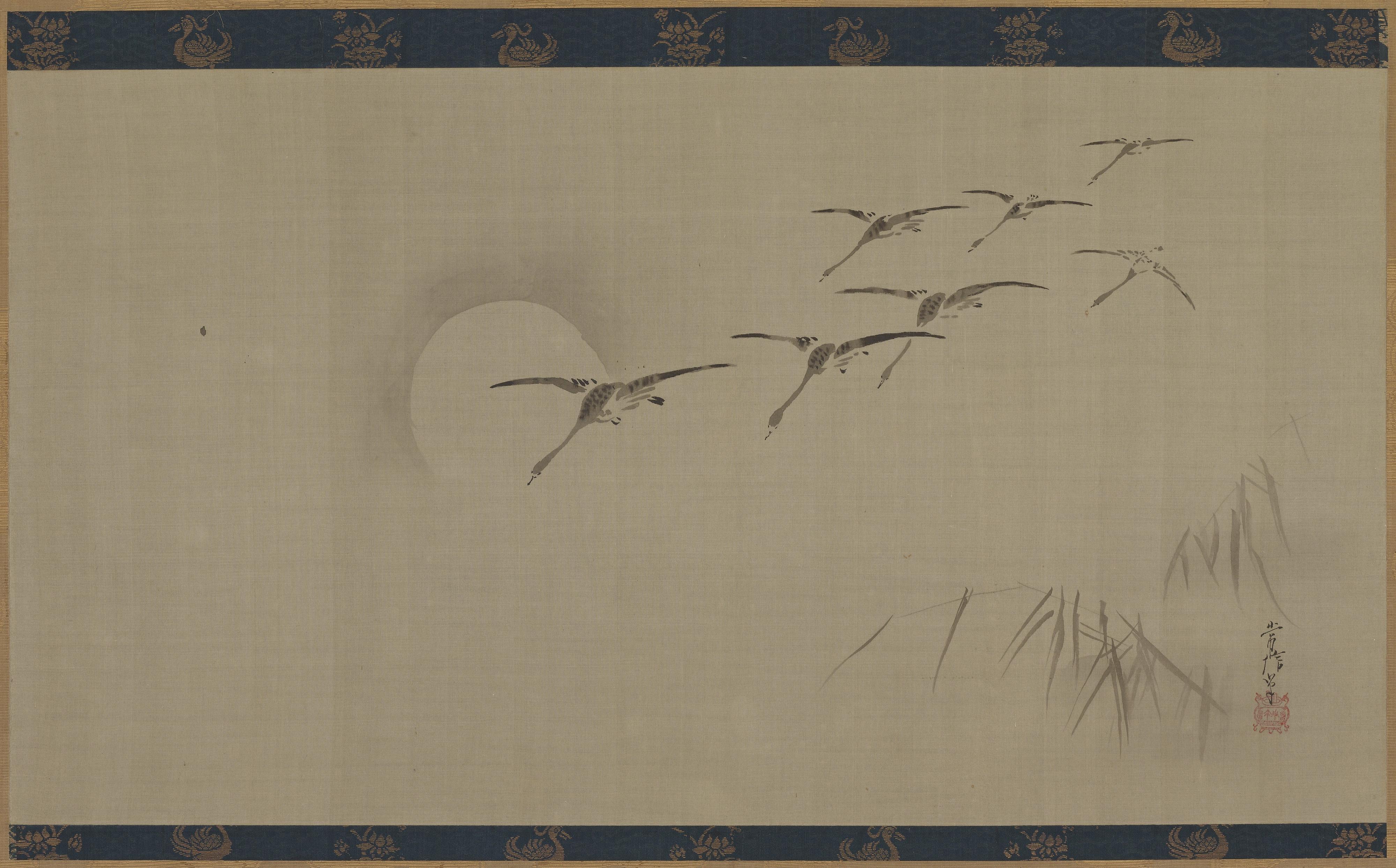Kano Tsunenobu, Geese, moon and water-plants
