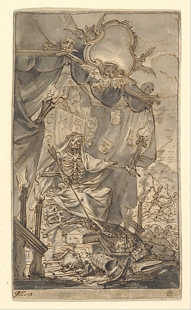 Godfried Maes, Death on a Canopied Throne (Design for a Title Page)
