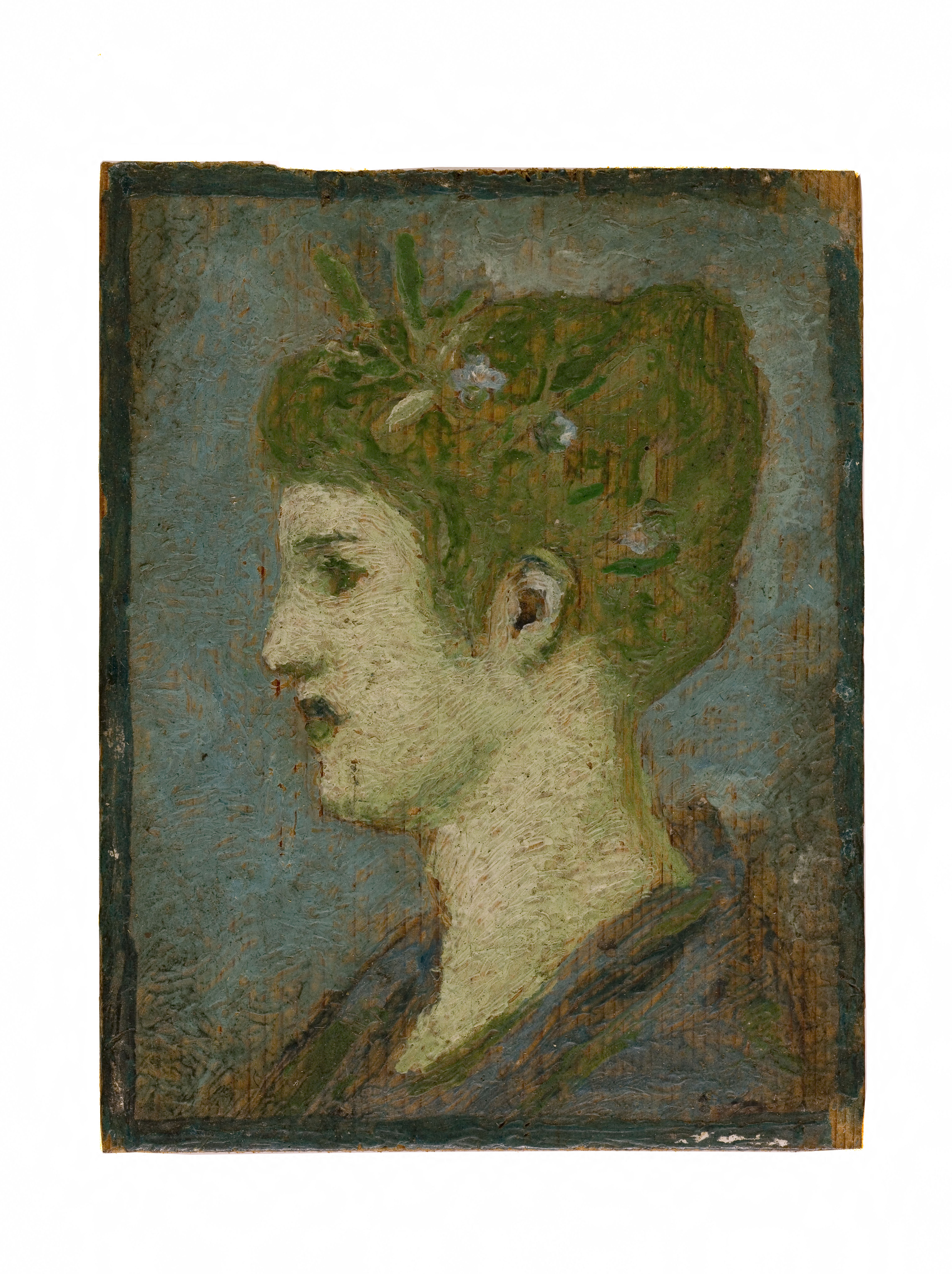 Henry Cros, Tête de femme couronnée de feuillage, profil gauche