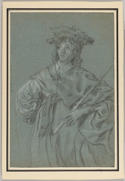 Jacob Adriaensz. Backer, A Young Man with a Fur Hat Holding a Staff (recto); Study of the Head of a Man with a White Collar (verso)