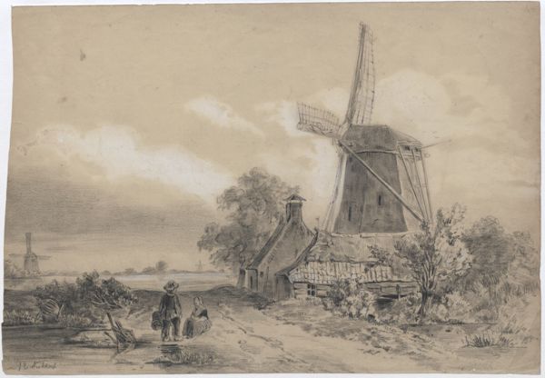 Kikkert, Jan Elias, (1843-1925), (artist), Country road along a mill and farms