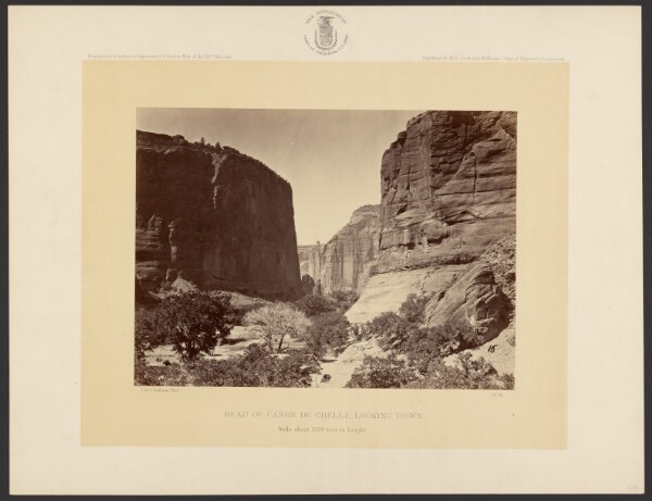 Timothy H. O'Sullivan, Head of Cañon de Chelle, Looking Down. Walls About 1,200 Feet in Height.