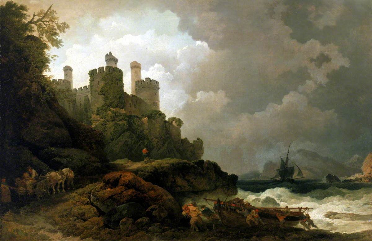 Philip James de Loutherbourg, A fishing boat brought ashore near Conway Castle