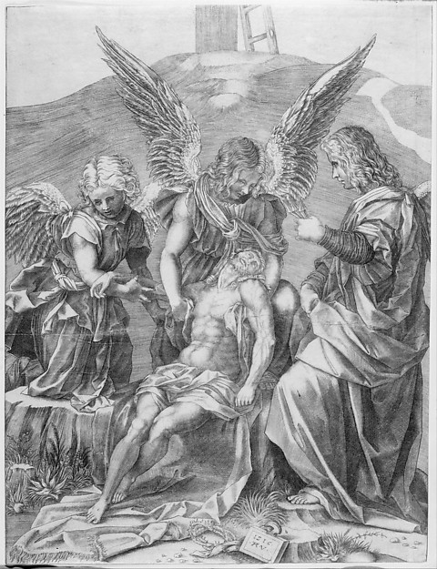 Agostino Veneziano (Agostino dei Musi), The Body of Christ Supported by Three Angels