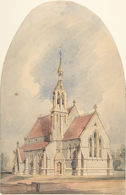 Anonymous, British, 19th century, Architectural Rendering of a Gothic Revival Church