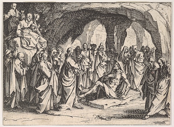 Jacques Callot, The Resurrection of Lazarus (La Resurrection de Lazare), set in a cave, from "The New Testament" (Le Nouveau Testament)