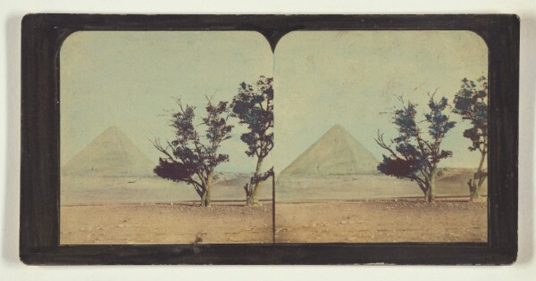 Francis Frith, [The Great Pyramid, two trees at right foreground]