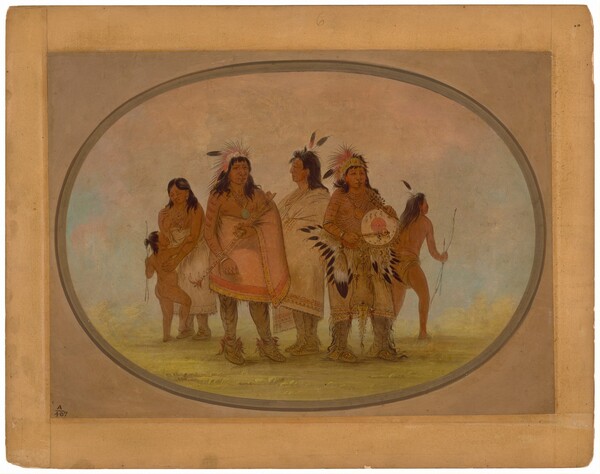 George Catlin, Two Sioux Chiefs, a Medicine Man, and a Woman with a Child