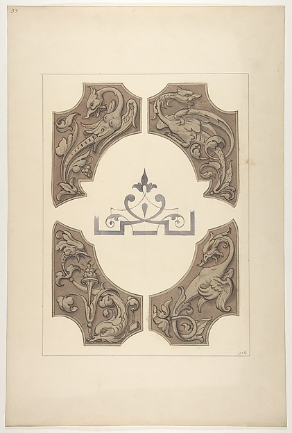 Jules-Edmond-Charles Lachaise, Grotesque designs featuring griffin, birds, and dolphins