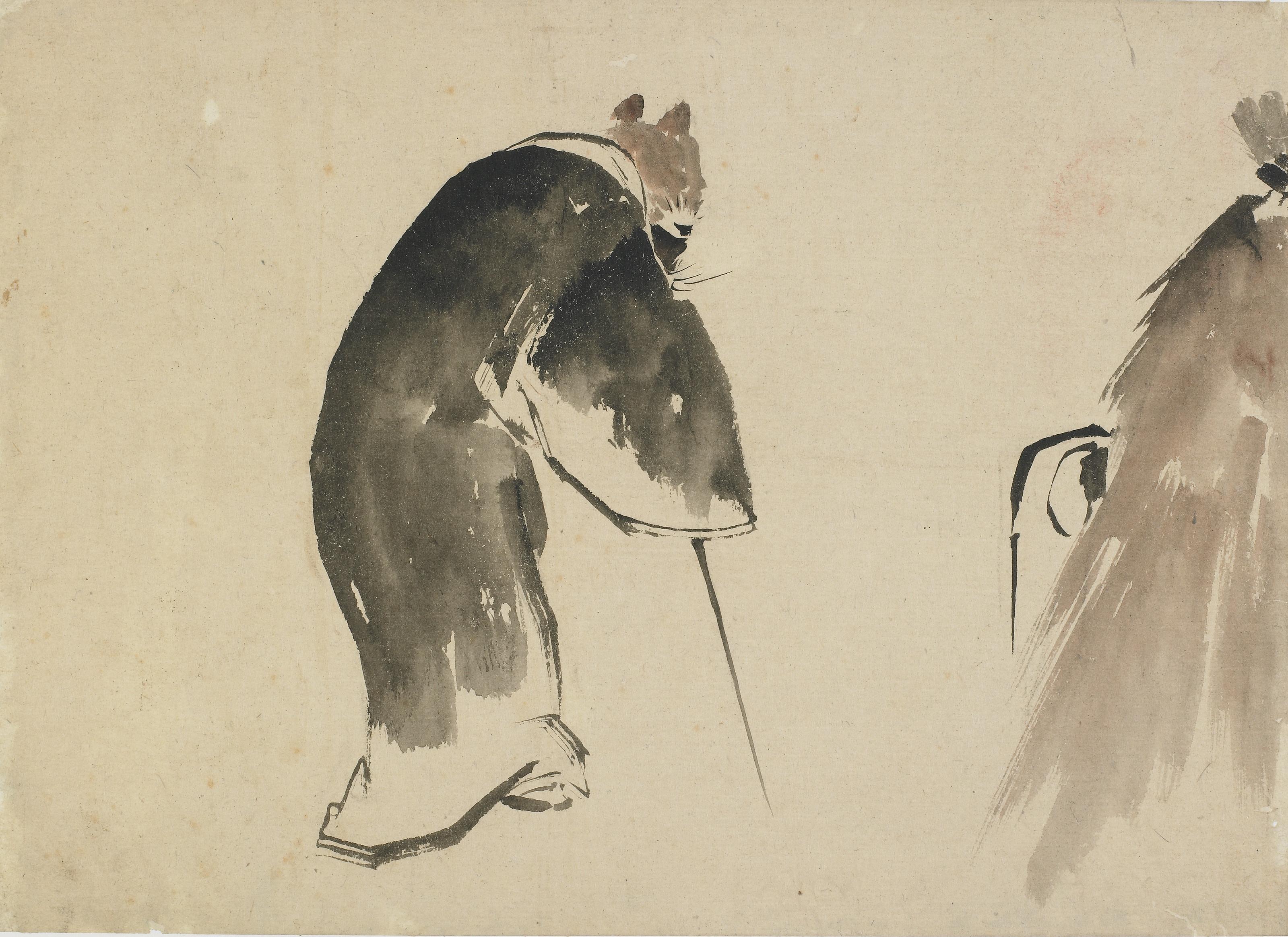 Katsushika Hokusai, An old mouse (?) dressed in a black robe