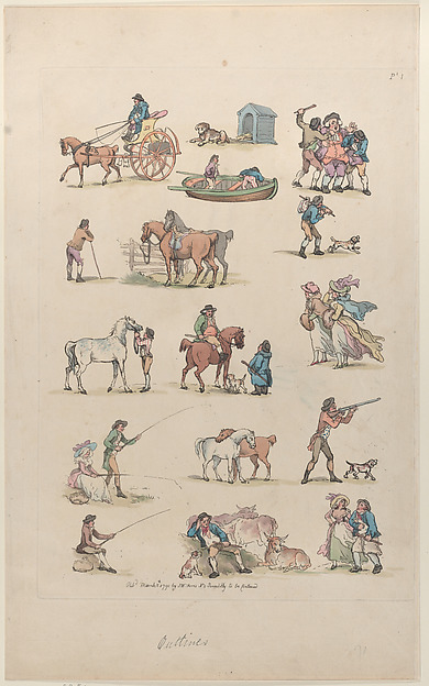 Thomas Rowlandson, Plate 1, Outlines of Figures, Landscapes and Cattle...for the Use of Learners