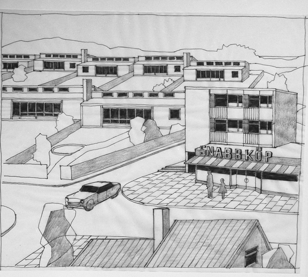 Alvar Clevfors, Text till bilden: "Lysekil. Ritning. För Stadsarkitekten. 1955.09"
