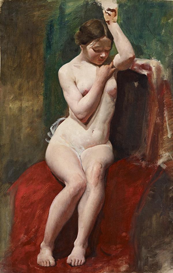 William McTaggart, A Life Study of a Female Nude Model with her Left Arm Raised