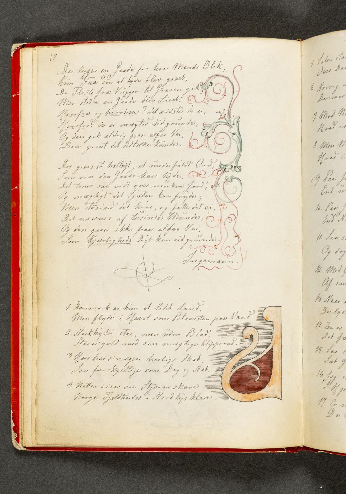 Johan Thomas Lundbye, Let ornamentslyng og et tungt ornament. Hertil vers. Side 18