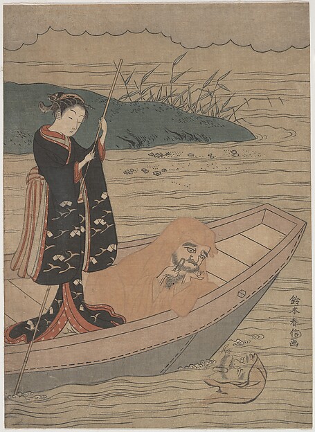 Suzuki Harunobu, Daruma in a Boat with an Attendant