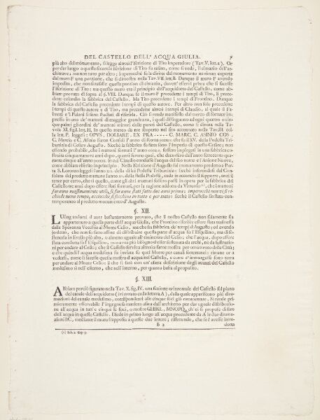 Giovanni Battista Piranesi, Acqua Giulia-fontænen. Tekstblad