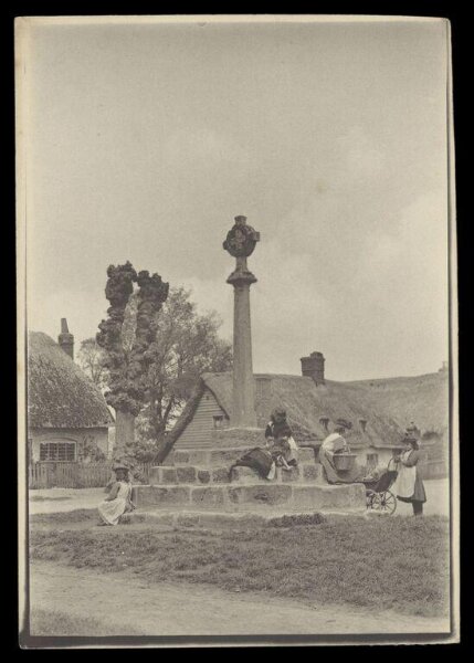 Gale, Lt. Col. Joseph, Children Gathered at Monument in Village