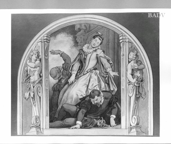 Moritz von Schwind, Szene aus den Hugenotten (Bühnendekoration ?)