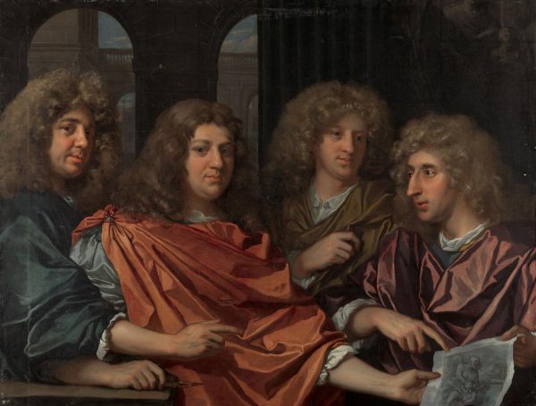 Monogrammist GF (schilder), Groepsportret van vier kunstenaars