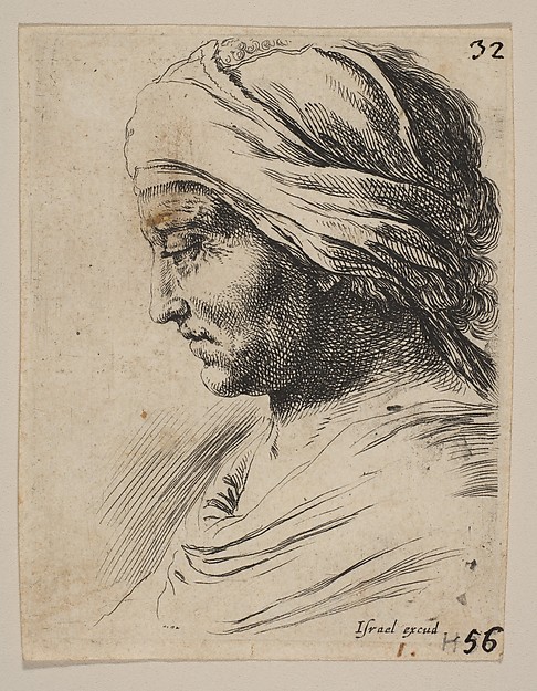 Stefano della Bella, Plate 16: head of an old man in profile with a cloth tied around his head, from 'The Book for Learning to Draw' (Livre pour apprendre à dessiner)