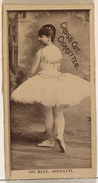 W. Duke, Sons & Co., Card Number 108, Mlle. Bonfanti, from the Actors and Actresses series (N145-2) issued by Duke Sons & Co. to promote Cross Cut Cigarettes
