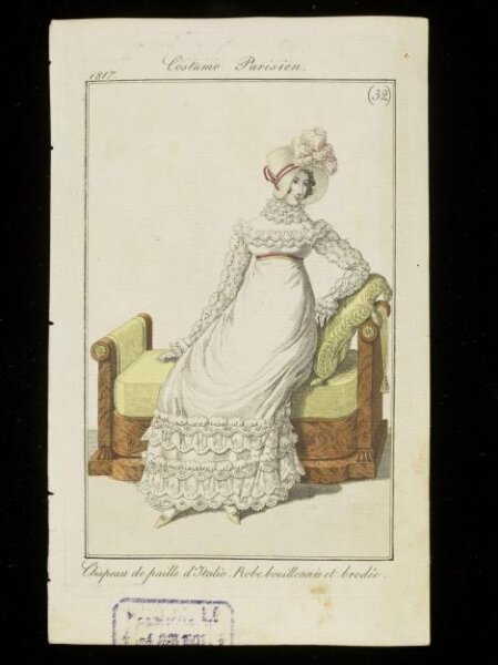 Unknown, Chapeau de paille d'Italie. Robe de bouillonée et brodée
